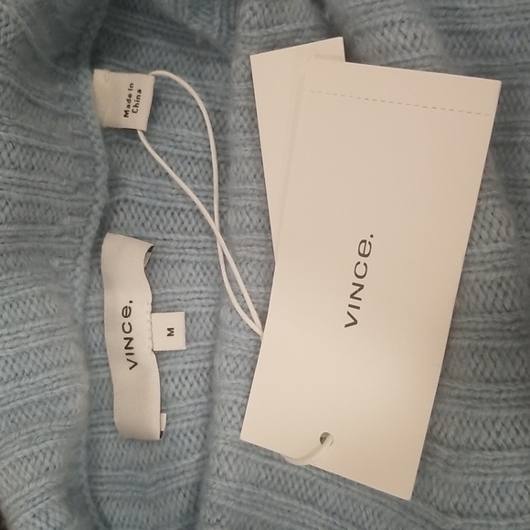 💕VINCE💕 Ribbed Mock Neck Wool Cashmere Blend Sweater ~ Heather Aria Blue M NWT - Picture 14 of 16